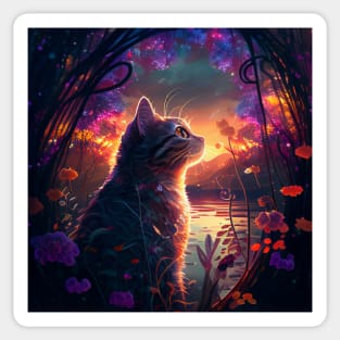 Feline Sunset Paradise Sticker